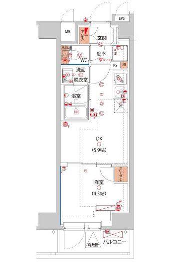ハーモニーレジデンス東京サウス大塚(1DK/11階)の間取り写真