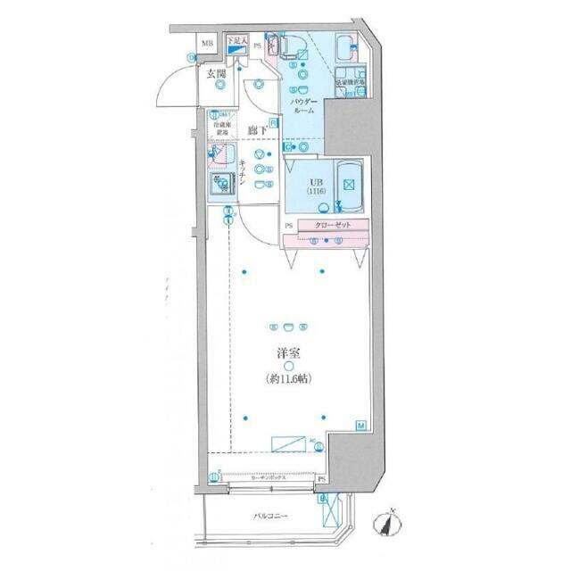 GENOVIA渋谷笹塚SKYGARDEN 部屋番号203(1K/2階)の間取り写真