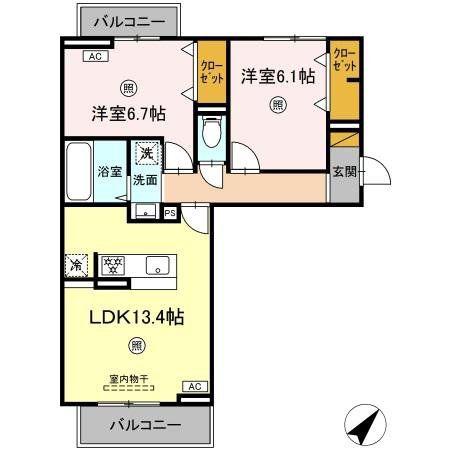 コンフォール古市場 ANNEX(2LDK/2階)の間取り写真