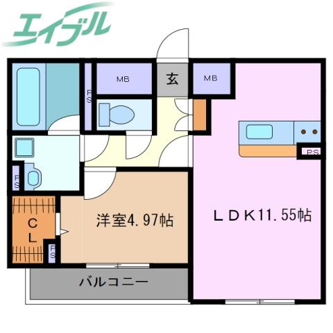 CASADIA伊倉(1LDK/1階)の間取り写真
