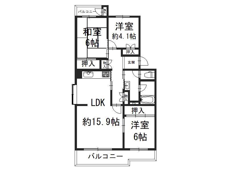 境谷西第二17棟(3LDK/4階)の間取り写真