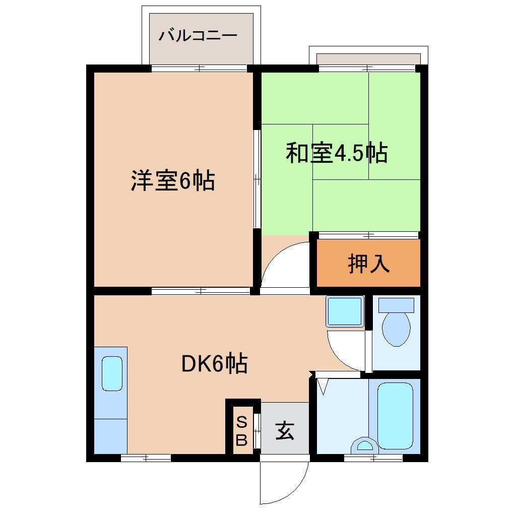 プランドール岬(2DK/2階)の間取り写真