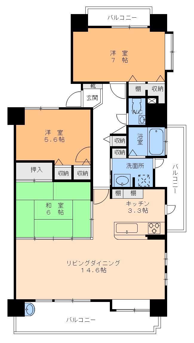ダイアパレス三番町II(3LDK/2階)の間取り写真