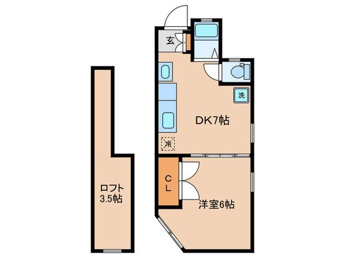 Kハイム(1DK/2階)の間取り写真