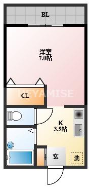 ハニ-コーム(1K/2階)の間取り写真