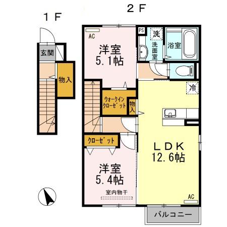 グランシャリオ須屋(2LDK/2階)の間取り写真