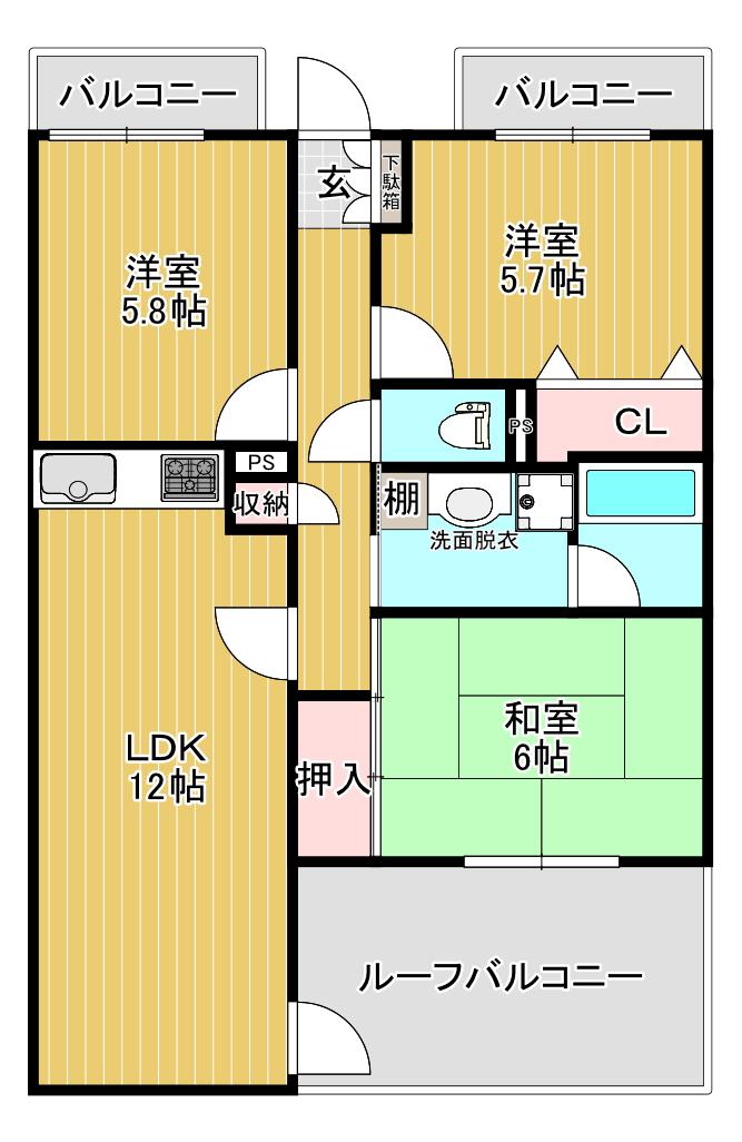 朝日プラザ鷺ヶ森ロイヤルクエスト西棟(3LDK/3階)の間取り写真