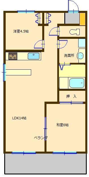 ウイライヴ十日市場(2LDK/4階)の間取り写真
