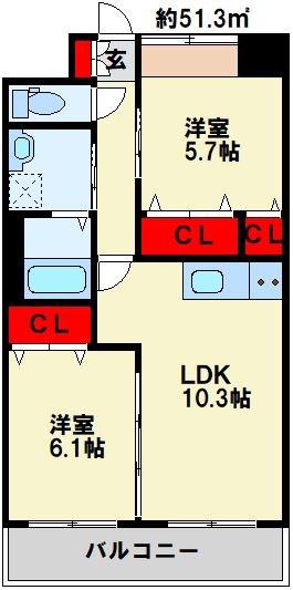 グレースガーデン(2LDK/3階)の間取り写真