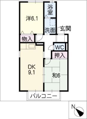 エレガンス城崎(2DK/1階)の間取り写真