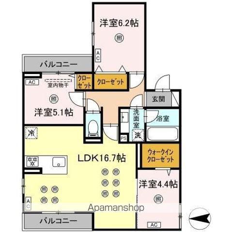 トリシア長丘(3LDK/3階)の間取り写真