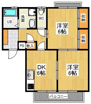 シャンブル大東(2DK/2階)の間取り写真