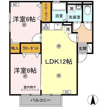 カンファタブルC棟(2LDK/2階)の間取り写真