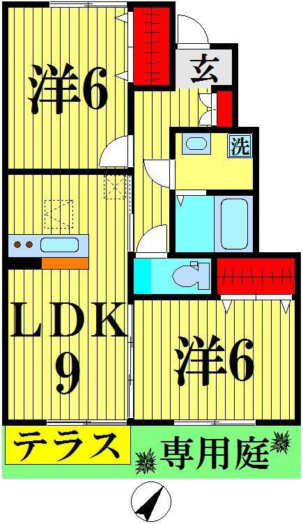 グレースセレノ小山(2DK/1階)の間取り写真