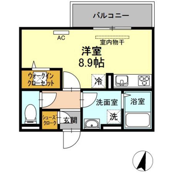D-ROOM別府(ワンルーム/2階)の間取り写真