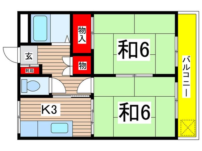 稲田堤サンハイツ(2K/4階)の間取り写真