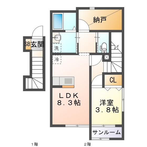 AKATSUKI MAISON 乙部III(1LDK/2階)の間取り写真