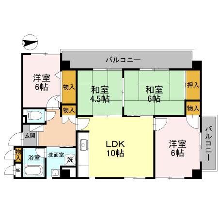 パープルツィン園田(4LDK/4階)の間取り写真