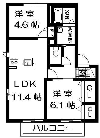 エスポワールC棟(2LDK/1階)の間取り写真
