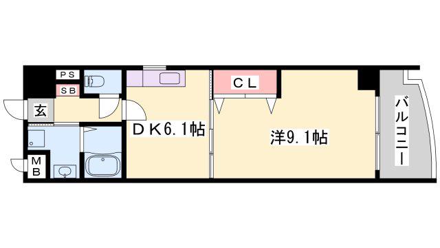 メルベーユコート(1DK/6階)の間取り写真