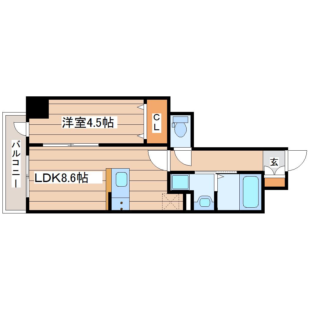 LUANA・AIR・RESIDENCE錦町(1LDK/5階)の間取り写真