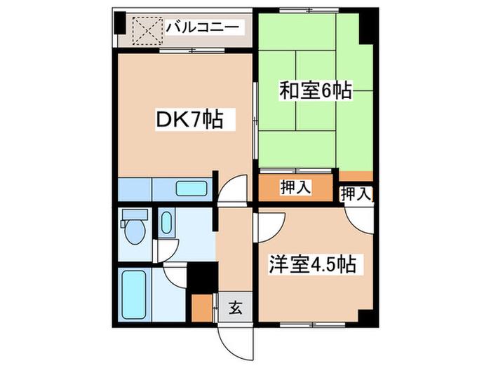 シャルム相模が丘(2DK/1階)の間取り写真