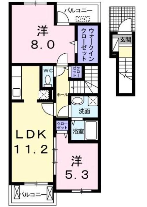 シンヴィオシス(2LDK/2階)の間取り写真
