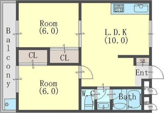 グランツ武庫川(2LDK/4階)の間取り写真