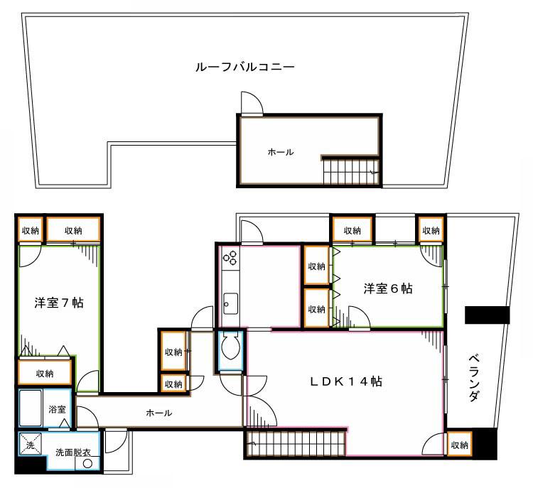 CASA DELLA LUNA(2LDK/5階)の間取り写真