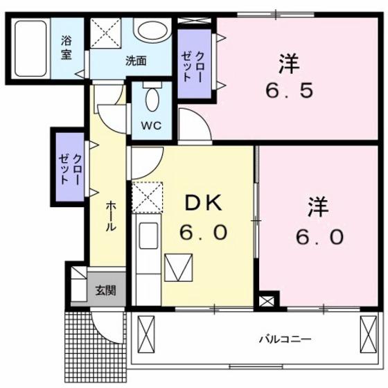 グラース プラシード(2DK/1階)の間取り写真