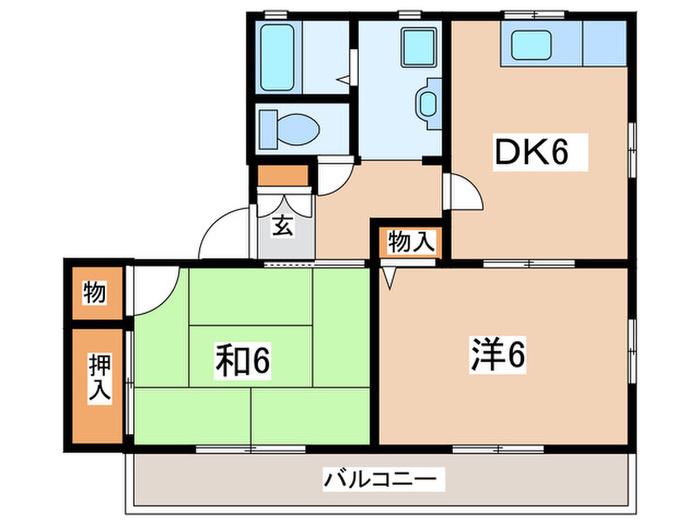 T-グレイスB棟(2DK/2階)の間取り写真
