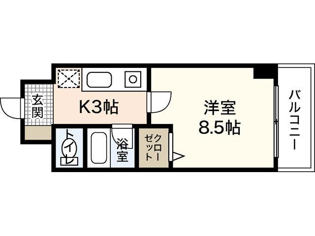グランディール三篠(1K/5階)の間取り写真