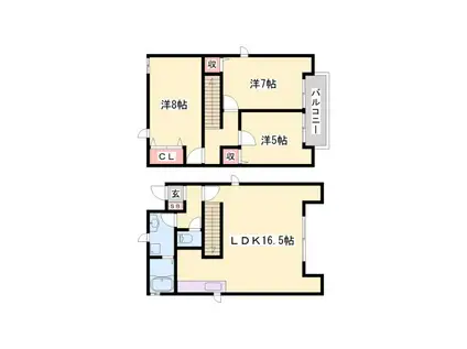 JR姫新線 播磨高岡駅 徒歩32分 2階建 築20年(3LDK/1階)の間取り写真