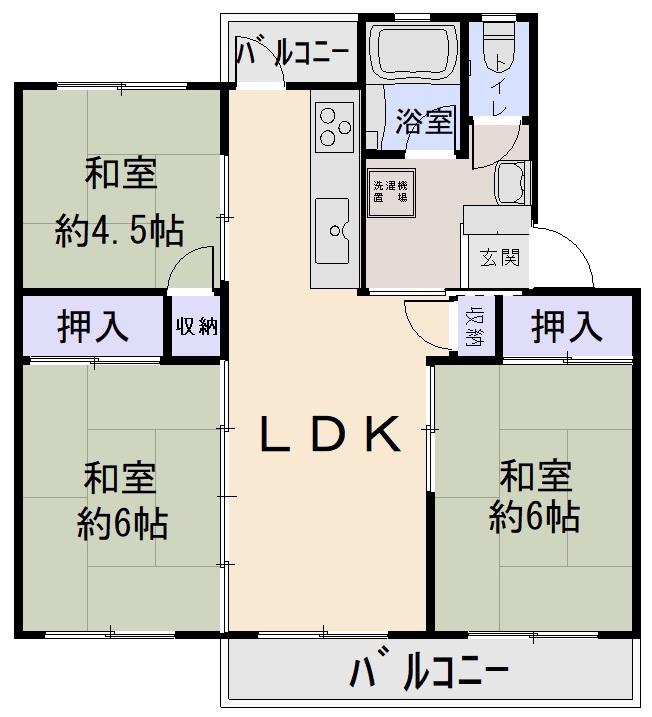 新金岡三丁壱番第六棟(3LDK/2階)の間取り写真