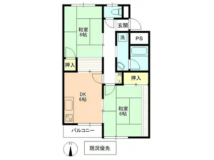 サンハイツアオキ A棟(2DK/2階)の間取り写真