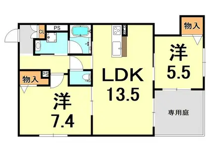 シャーメゾンF甲子園(2LDK/1階)の間取り写真