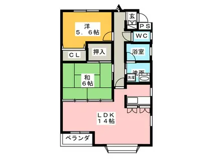 大岩桑原ハイツ(2LDK/2階)の間取り写真