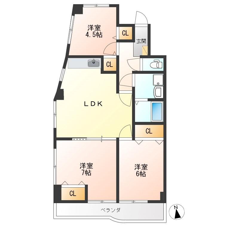 大曽ハイツ(3LDK/2階)の間取り写真