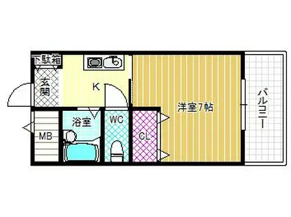 グレード小山(1K/2階)の間取り写真