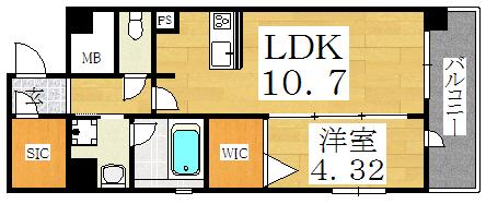 グランブラン南田辺(1LDK/4階)の間取り写真
