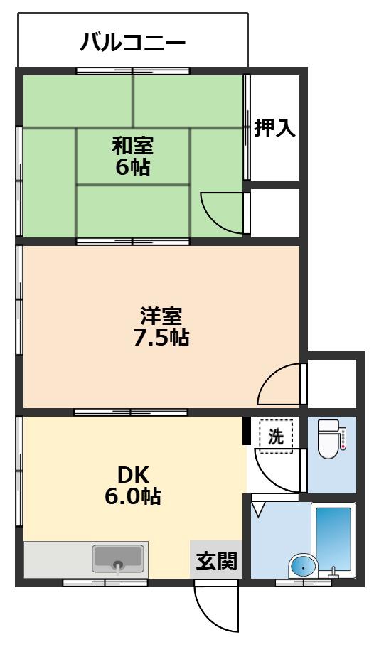 ハイツ渡辺(2DK/2階)の間取り写真