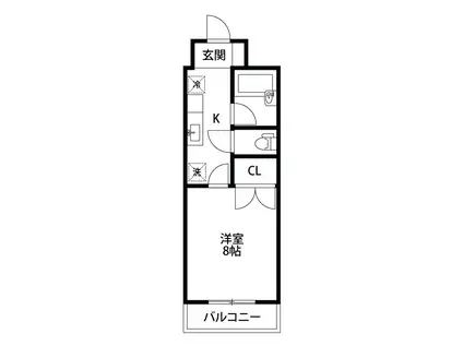 北雪ハイツ米山(1K/2階)の間取り写真