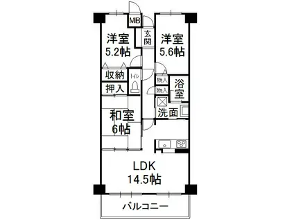 ライオンズマンション泉南樽井(3LDK/3階)の間取り写真