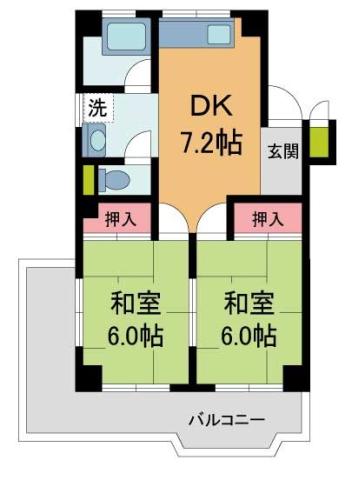 翠光ハイツ(2DK/4階)の間取り写真