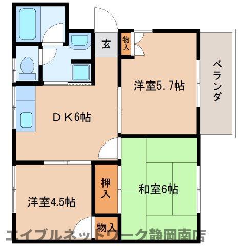 グリーンハイツ萩原B(3DK/1階)の間取り写真