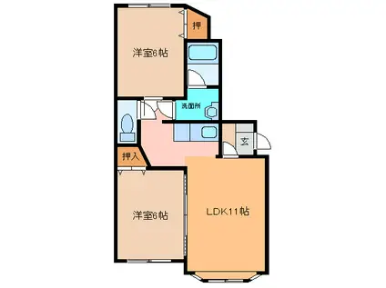 ノースフラッツW4N4(2LDK/1階)の間取り写真