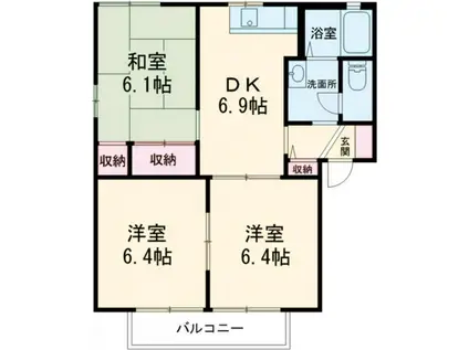 花ぞ野ローズガーデンE棟(2LDK/2階)の間取り写真