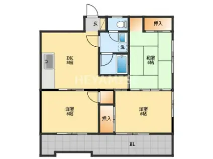 大橋 七福ビル(3DK/4階)の間取り写真