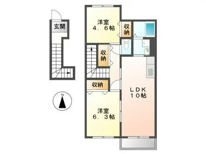 ソレーイユ(2LDK/2階)の間取り写真