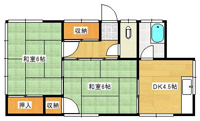 上本アパート東棟(2DK/1階)の間取り写真